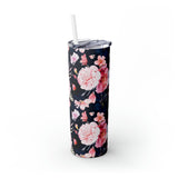 Pink Roses Skinny Steel Tumbler with Straw, 20oz