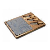 Reindeer in Snow Personalized Engraved Charcuterie Board with Slate Inset & 3 Cheese Knives