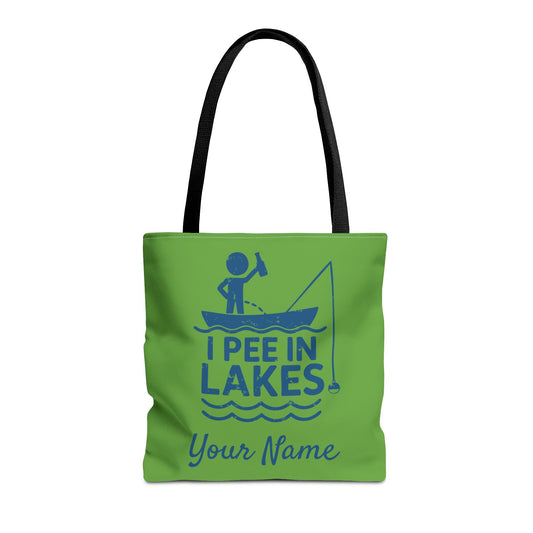 Tote Bag - I Pee In Lakes Stick Guy on Boat