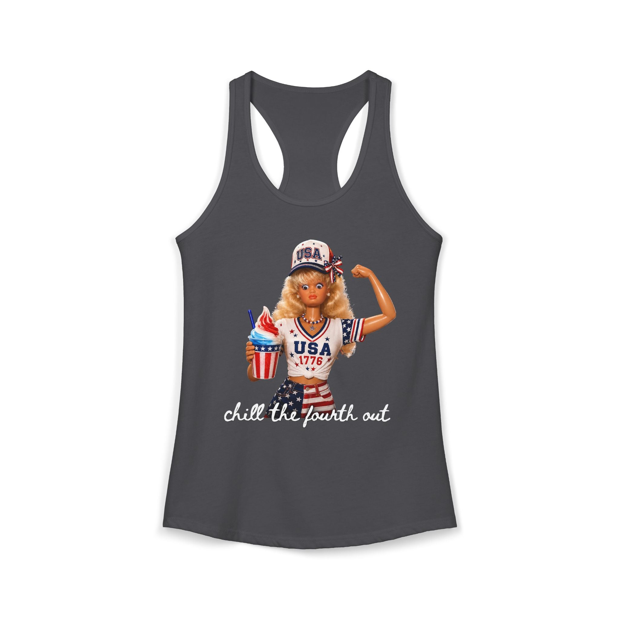 Cute Doll Chill 4th of July Funny Patriotic Basic Racerback Tank Top - Women's