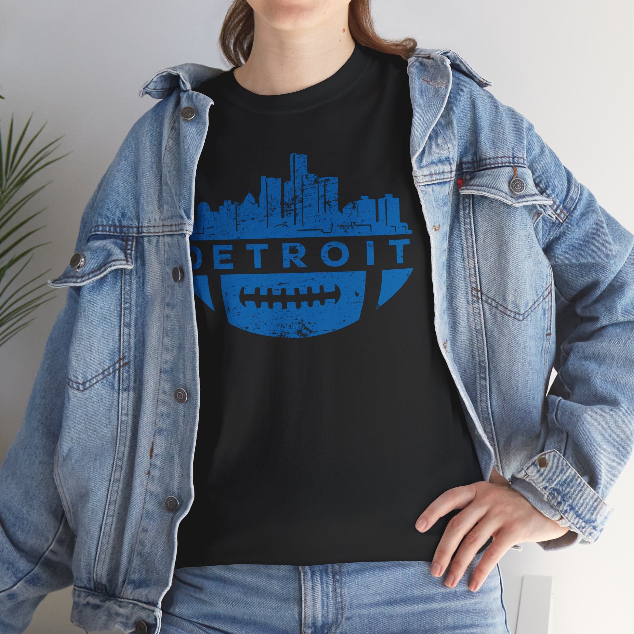 Detroit Football Skyline Blue Basic T-Shirt - Unisex