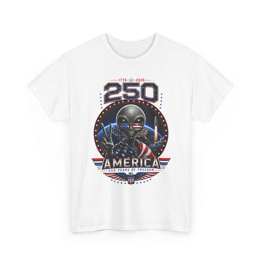 Alien Peace Sign USA 250 Anniversary Distressed Patriotic Basic T-Shirt - Unisex