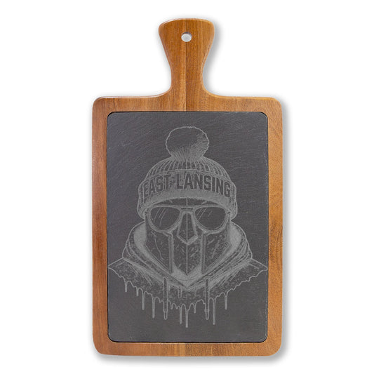 Michigan Winter Warrior Engraved Slate Charcuterie Board with Handle