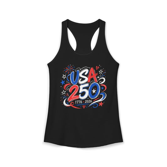 Bold Brush USA 250 Anniversary Patriotic Americana Basic Racerback Tank Top - Women's