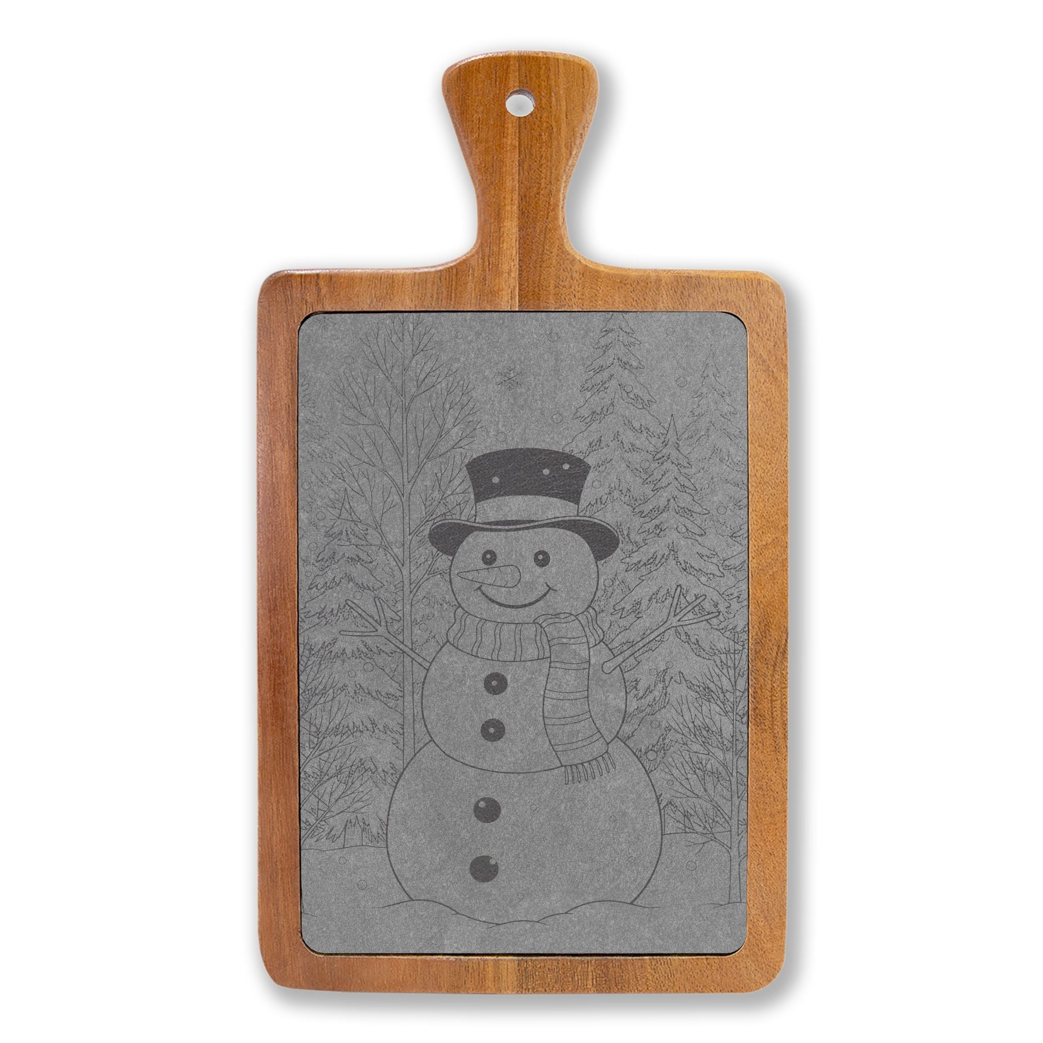 Snowman Happy Holidays Engraved Slate Charcuterie Board with Handle