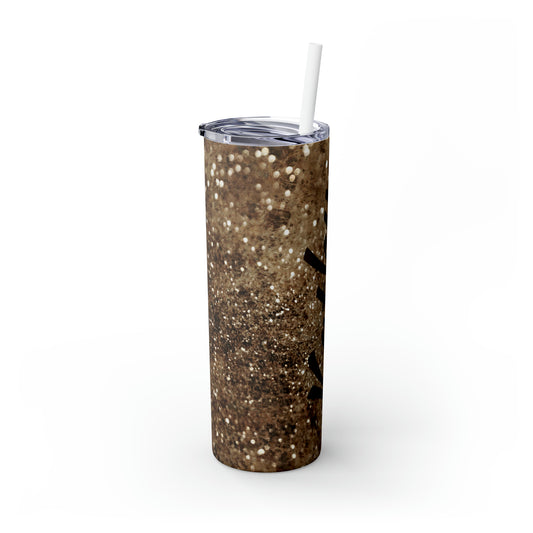 Gold Glitter Personalized Skinny Steel Tumbler with Straw, 20oz