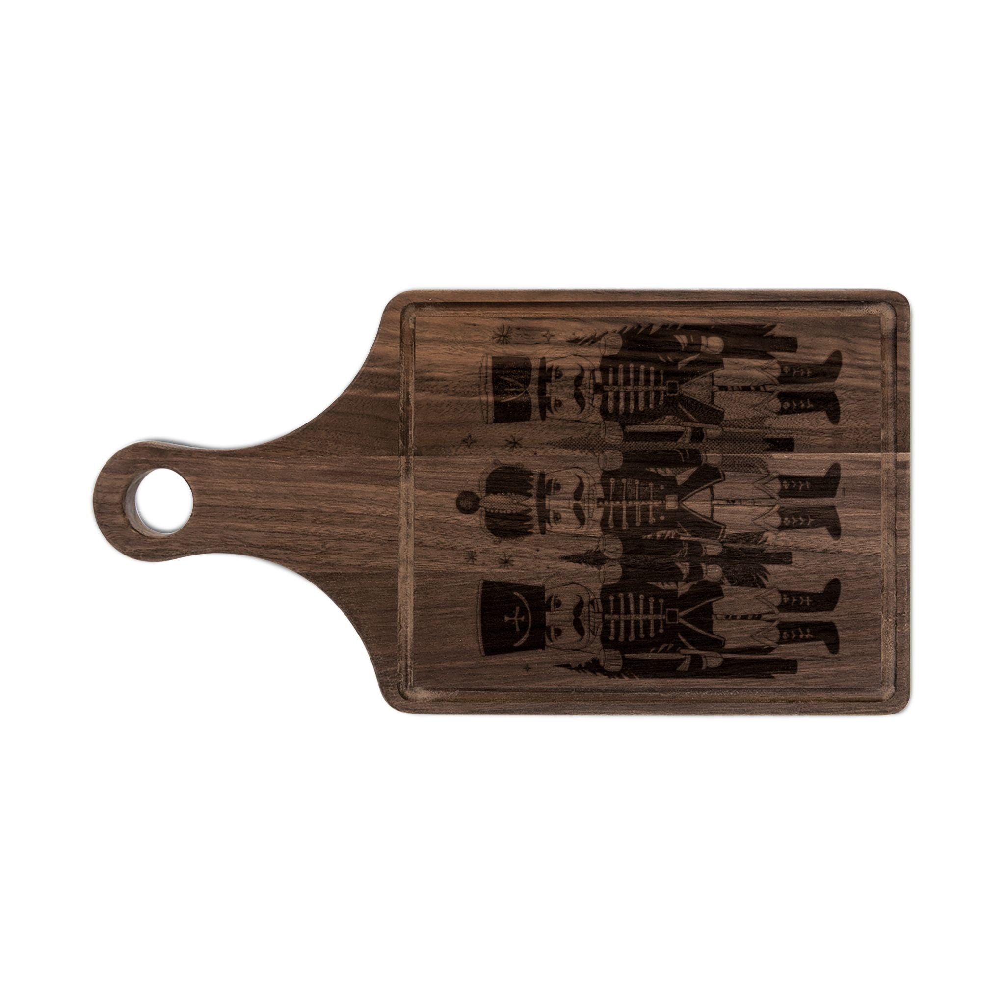 Nutcrackers Merry Christmas Engraved Wooden Cutting Board Paddle w Handle