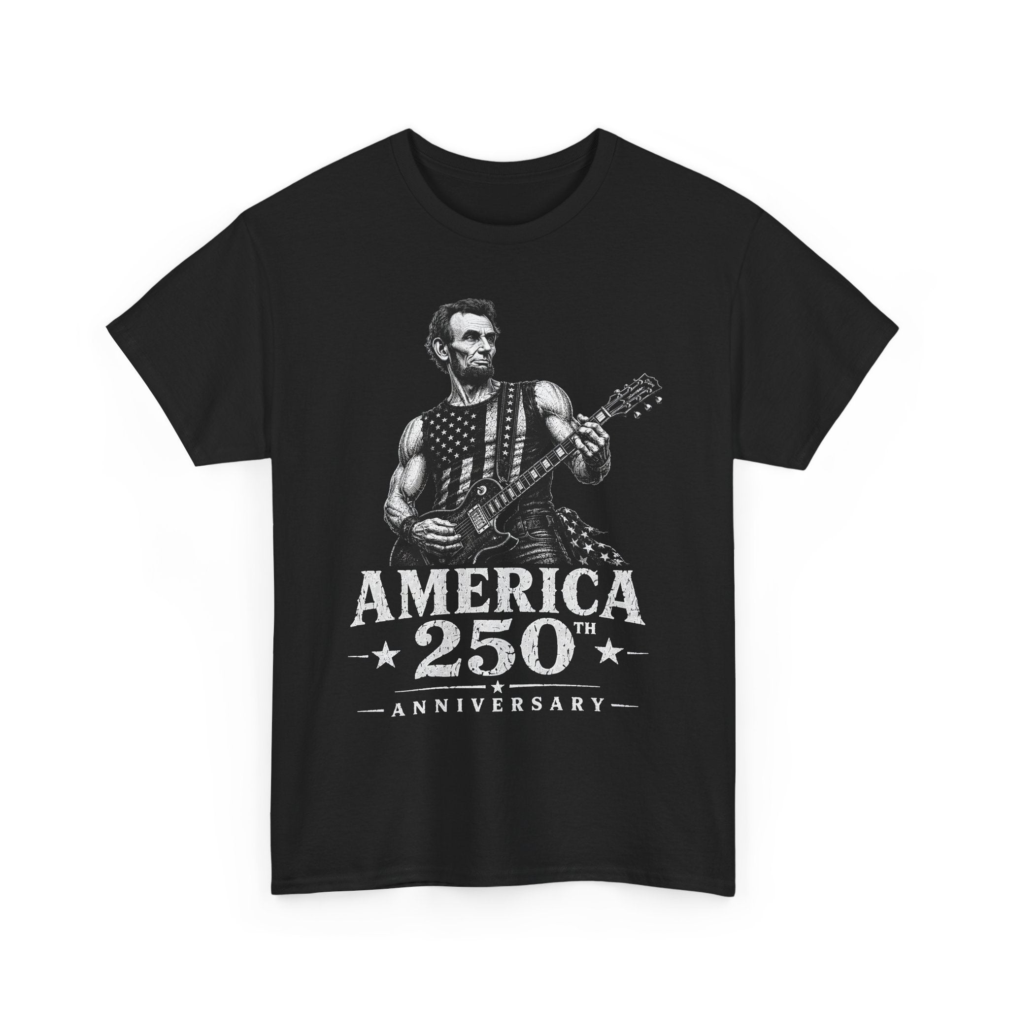 Mustache Guitar Hero America 250 Distressed Patriotic Grunge Basic T-Shirt - Unisex