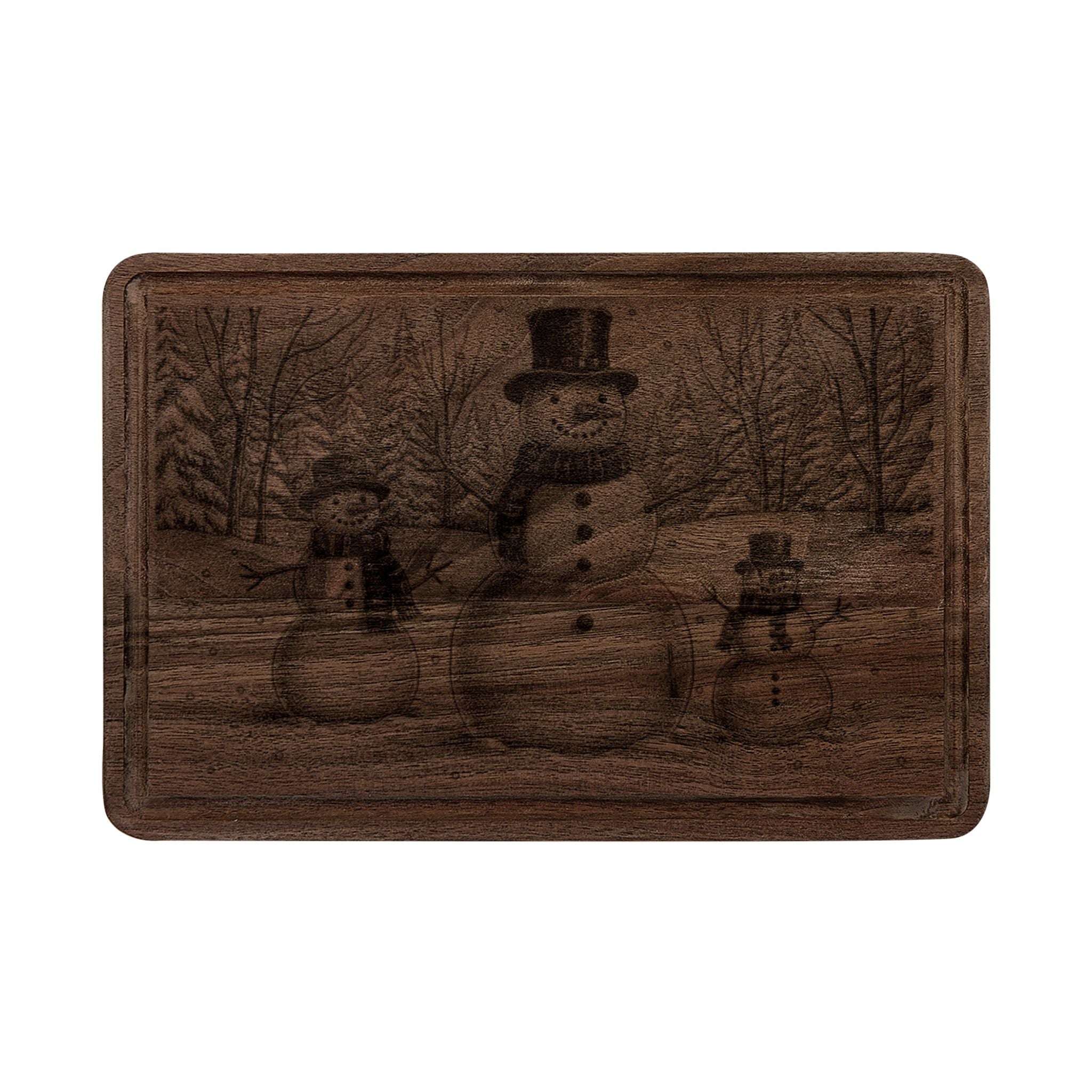 Snowman Trio in Forest Engraved Wooden Cutting Board