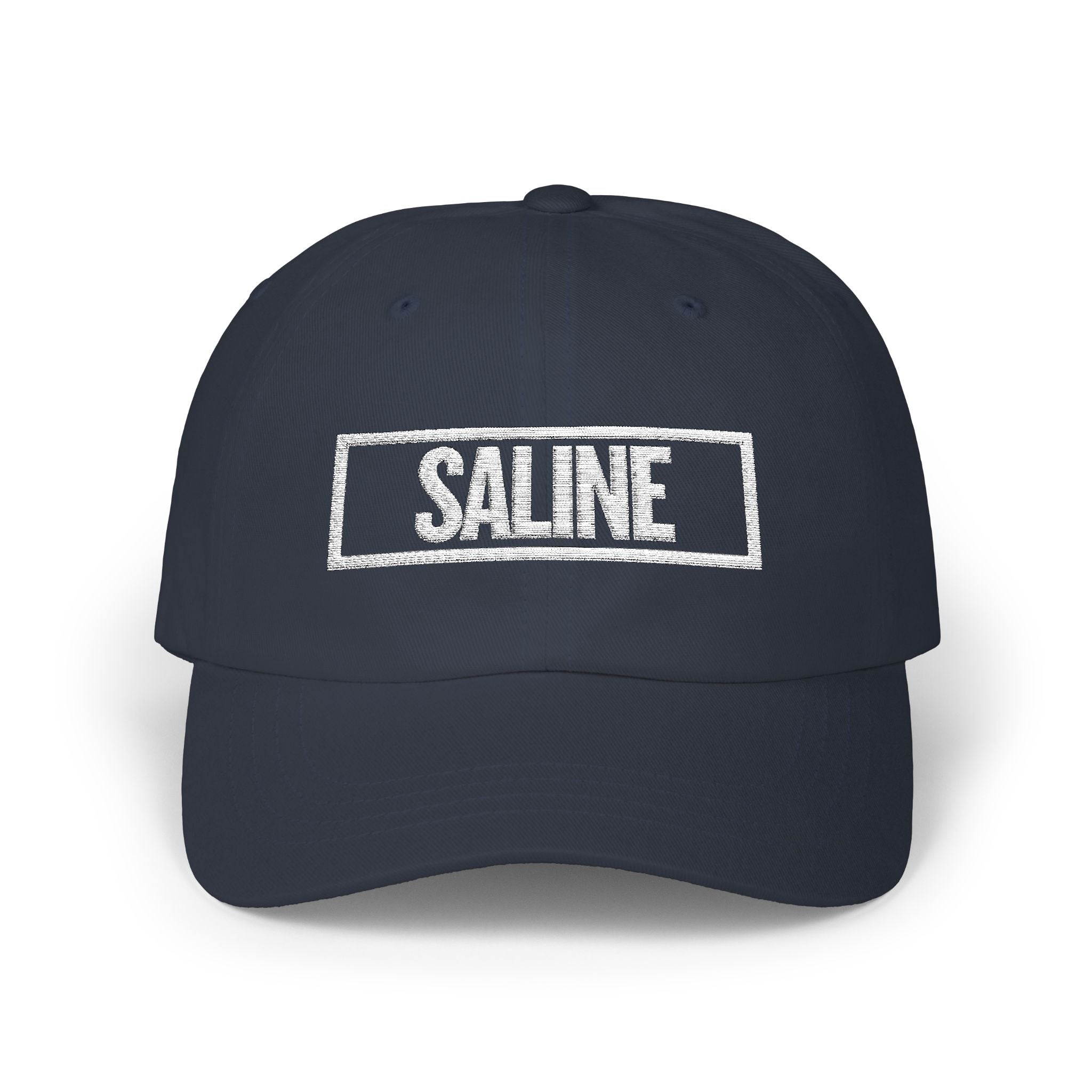 Saline Bold & Square White Embroidery Dad Cap