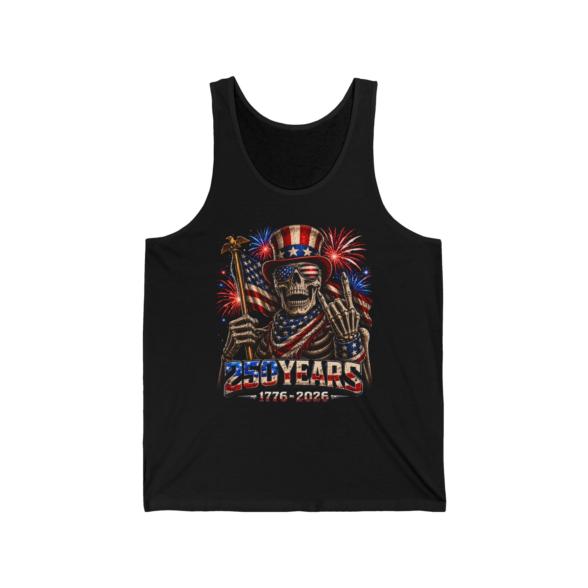 Skeleton Flag Fireworks 250th Anniversary Grunge Patriotic Basic Tank Top - Unisex