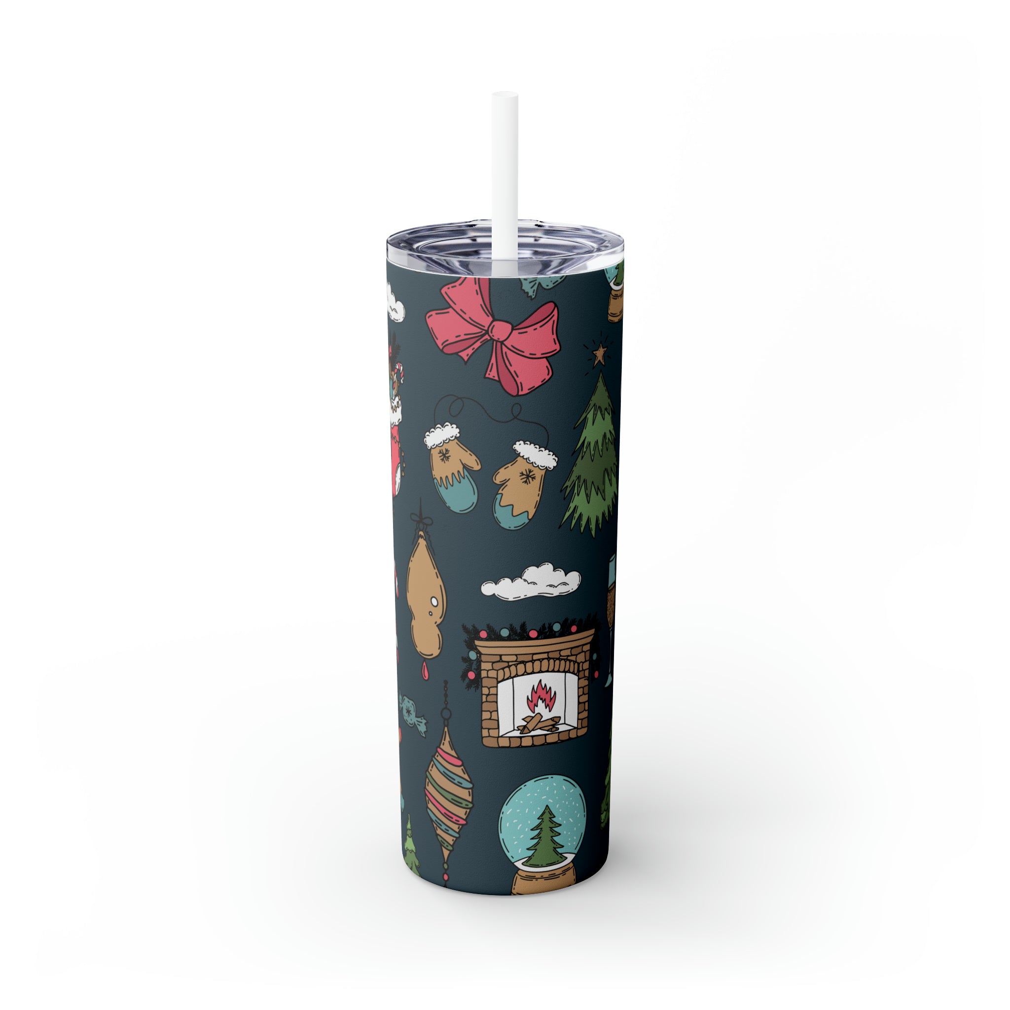 Christmas Pattern Skinny Steel Tumbler with Straw, 20oz