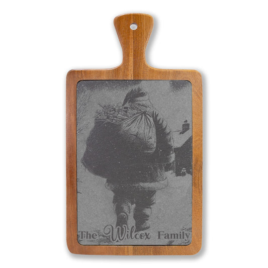 Santa Walking with Gift Sack Personalized Engraved Slate Charcuterie Board with Handle