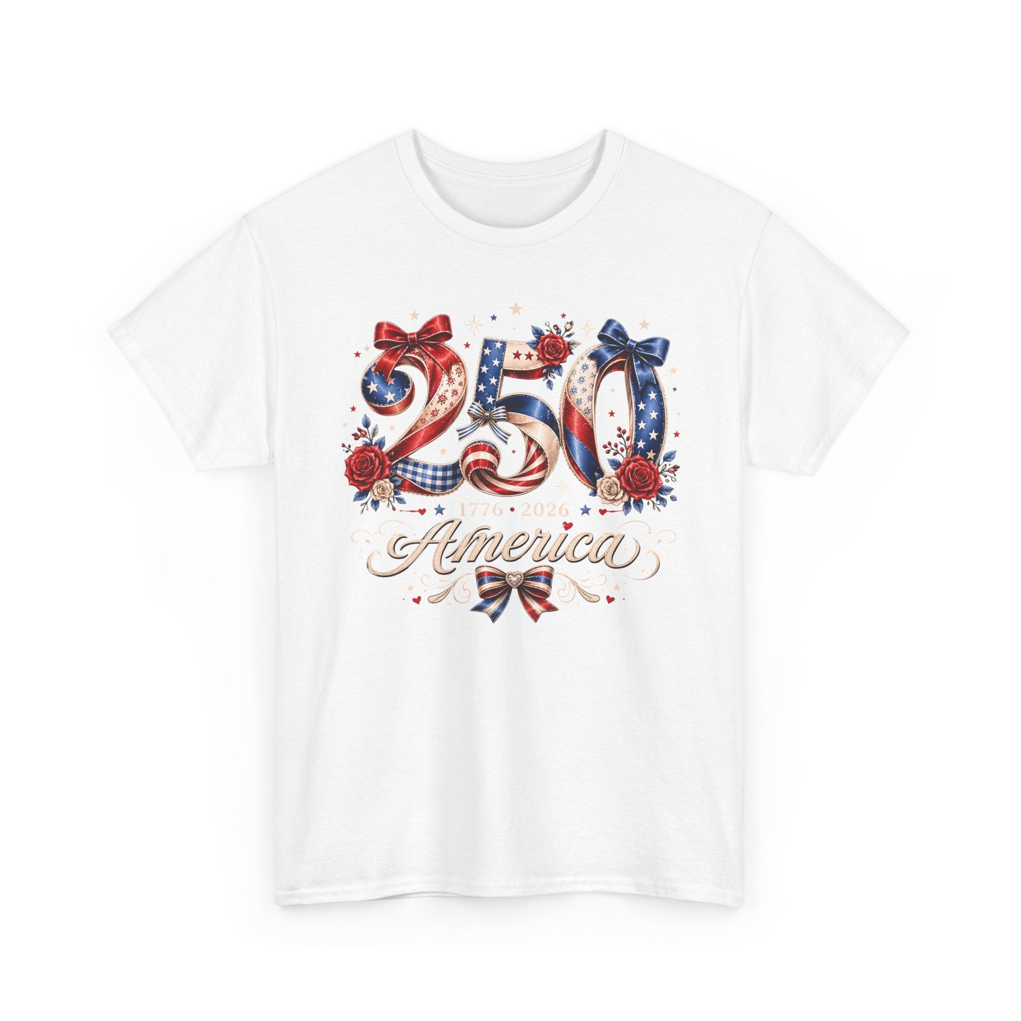 Rose Bow America 250 1776 2026 Floral Patriotic Basic T-Shirt - Unisex
