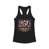 Rose Bow America 250 1776 2026 Floral Patriotic Basic Racerback Tank Top - Women's