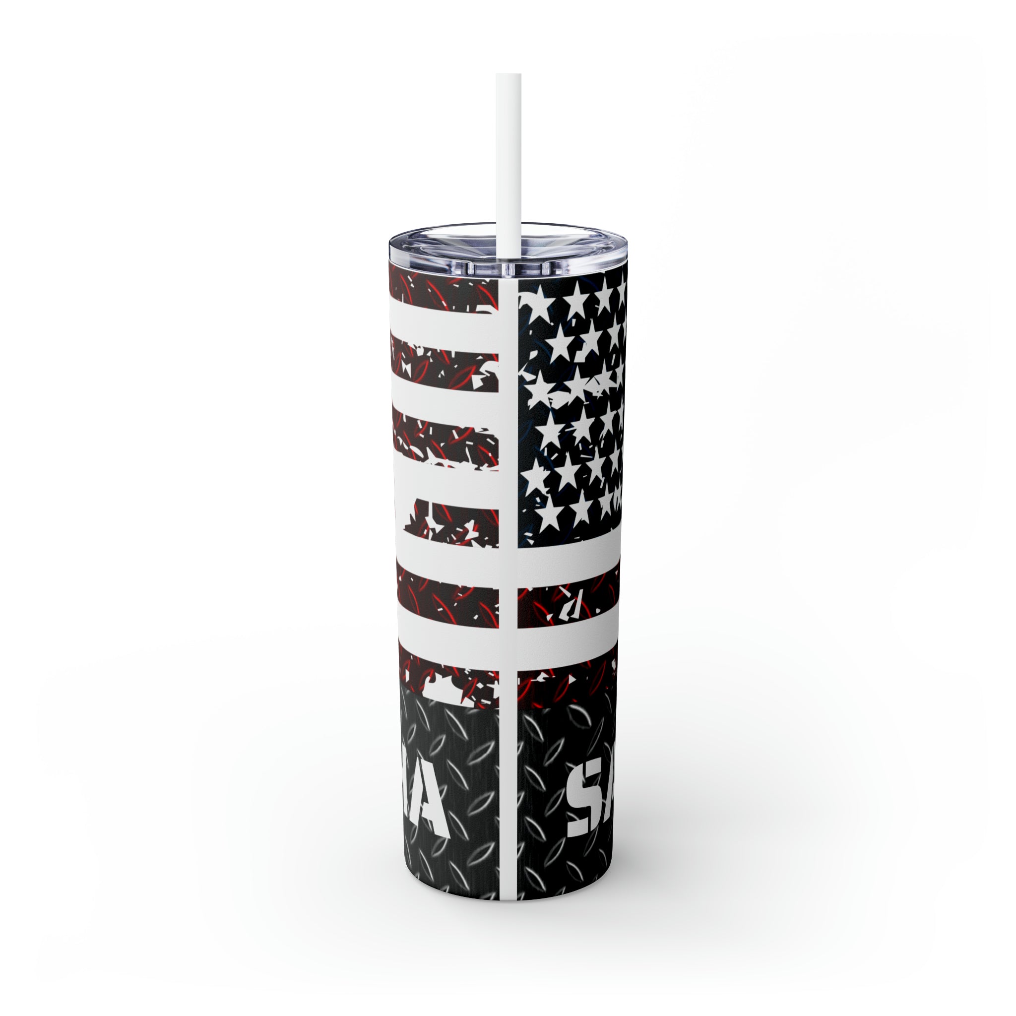 USA Personalized Skinny Steel Tumbler with Straw, 20oz