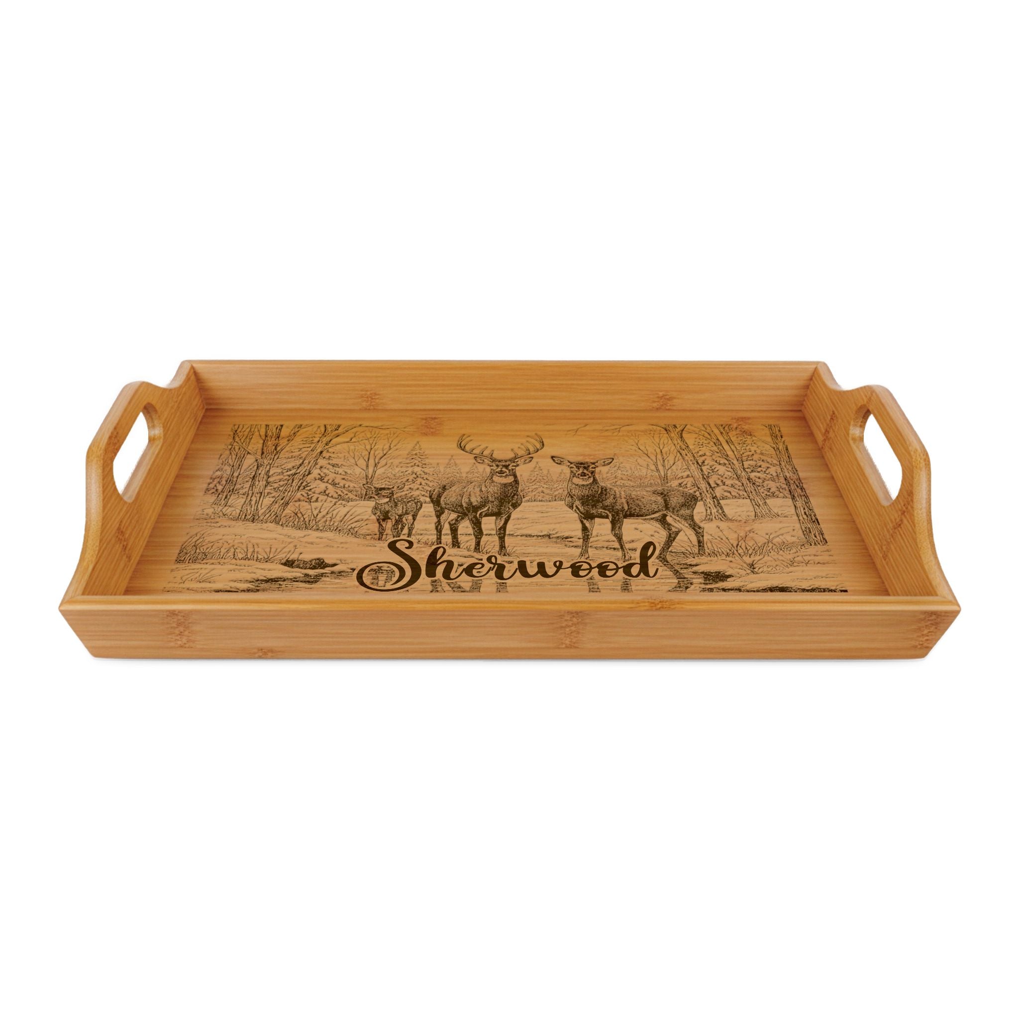 Christmas Tree with Wooden Sign Personalized Engraved Bamboo Serving Tray
