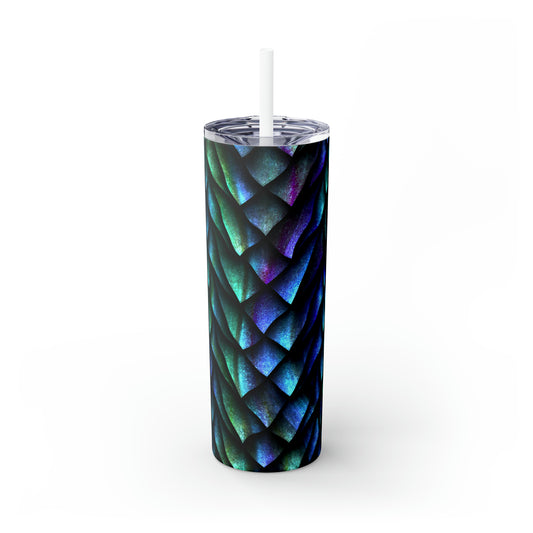 Dragon Pattern Skinny Steel Tumbler with Straw, 20oz