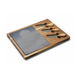 Santa Sleigh Flying Moon Engraved Charcuterie Board with Slate Inset & 3 Cheese Knives