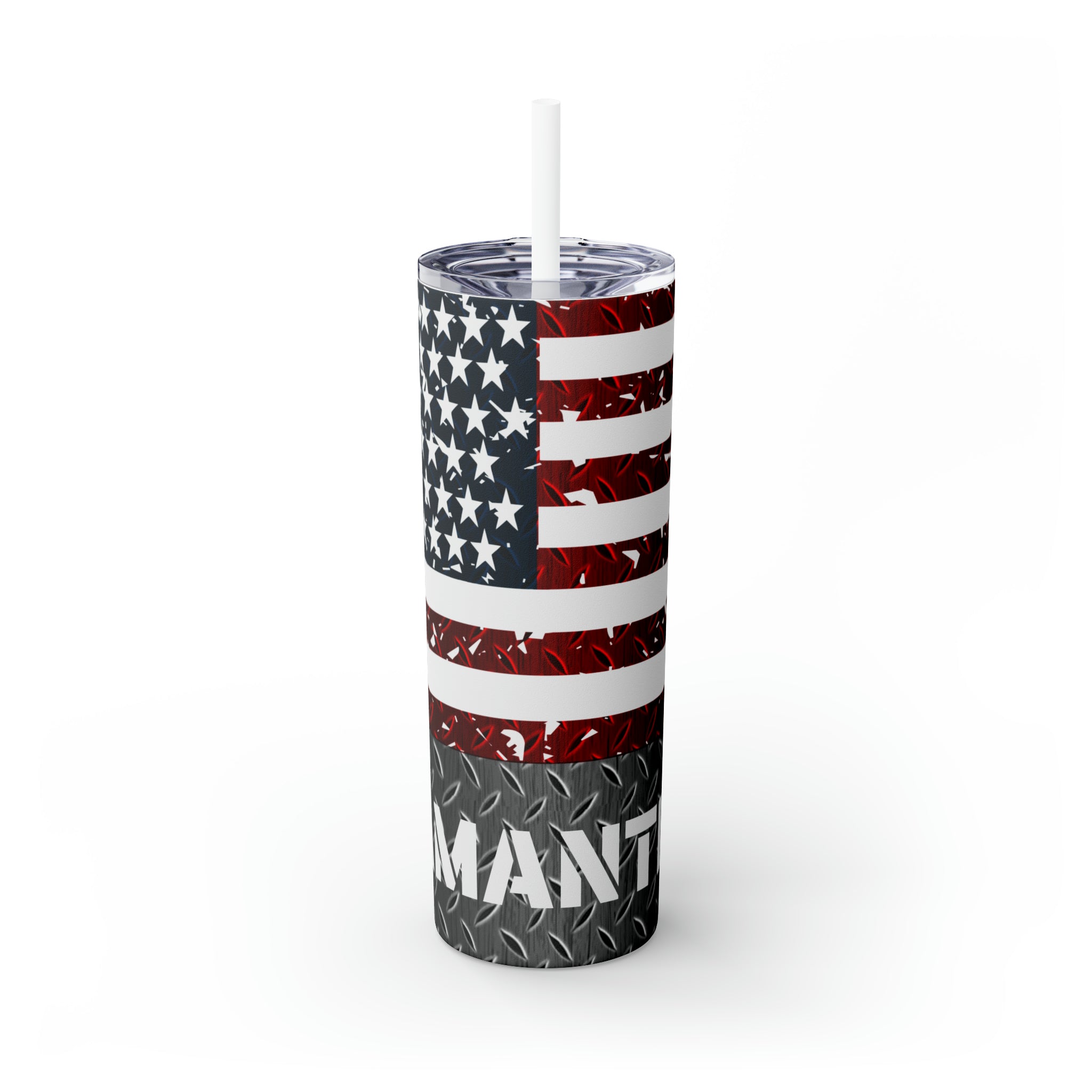 USA Personalized Skinny Steel Tumbler with Straw, 20oz