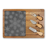 Snowflakes Engraved Charcuterie Board with Slate Inset & 3 Cheese Knives