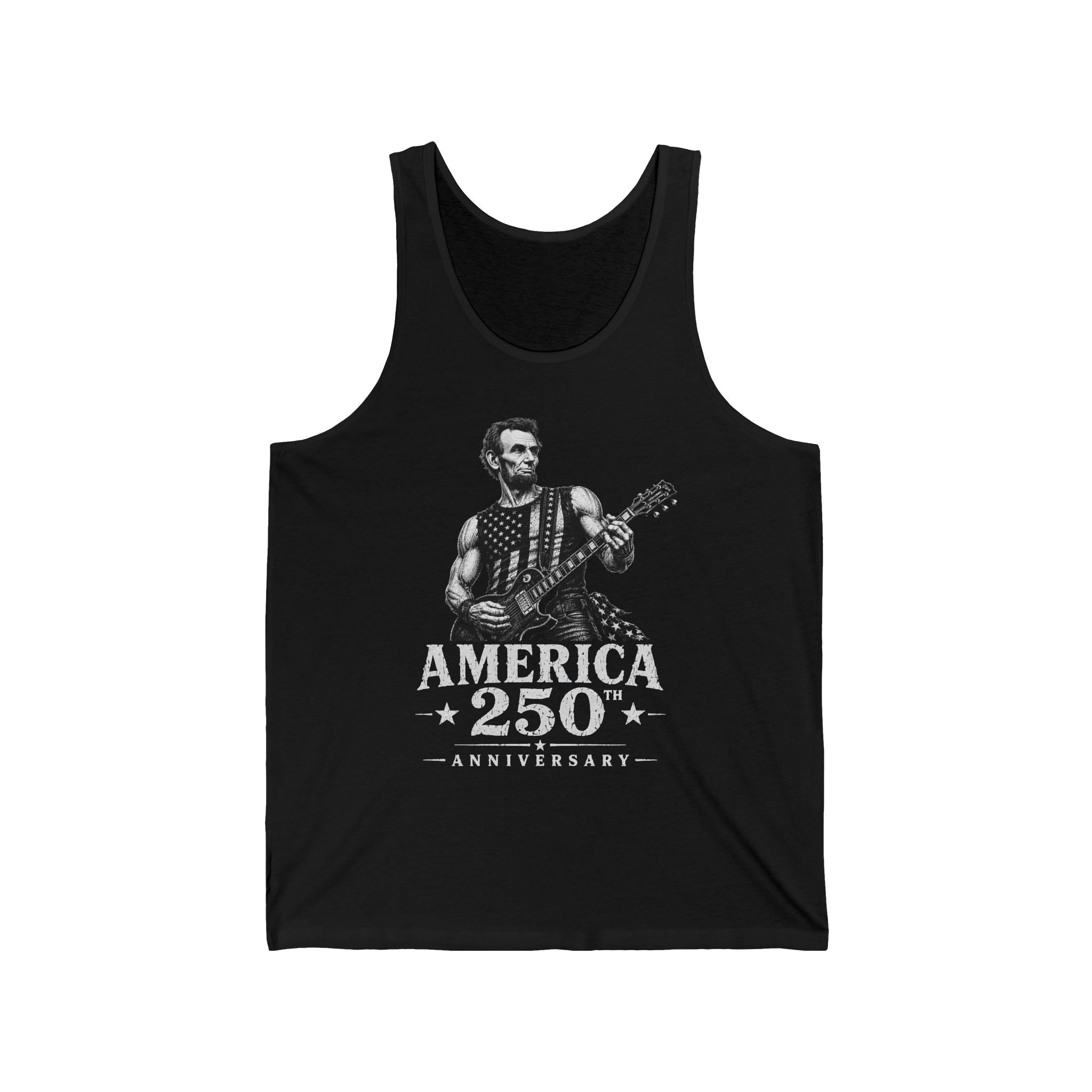 Mustache Guitar Hero America 250 Distressed Patriotic Grunge Basic T-Shirt - Unisex