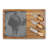 Santa Walking with Gift Sack Personalized Engraved Charcuterie Board with Slate Inset & 3 Cheese Knives