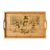 Snowman Trio in Forest Personalized Engraved Bamboo Serving Tray
