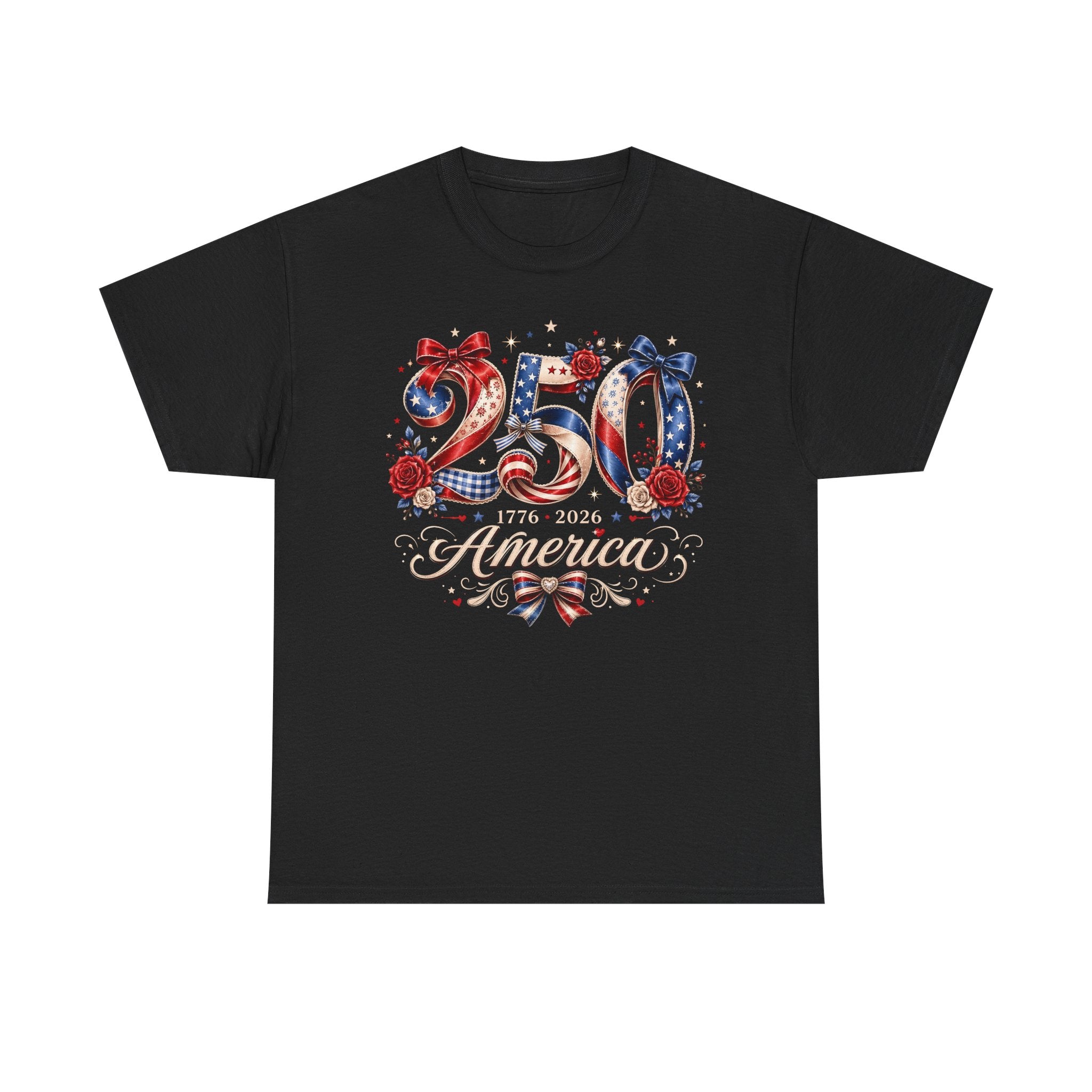 Rose Bow America 250 1776 2026 Floral Patriotic Basic T-Shirt - Unisex