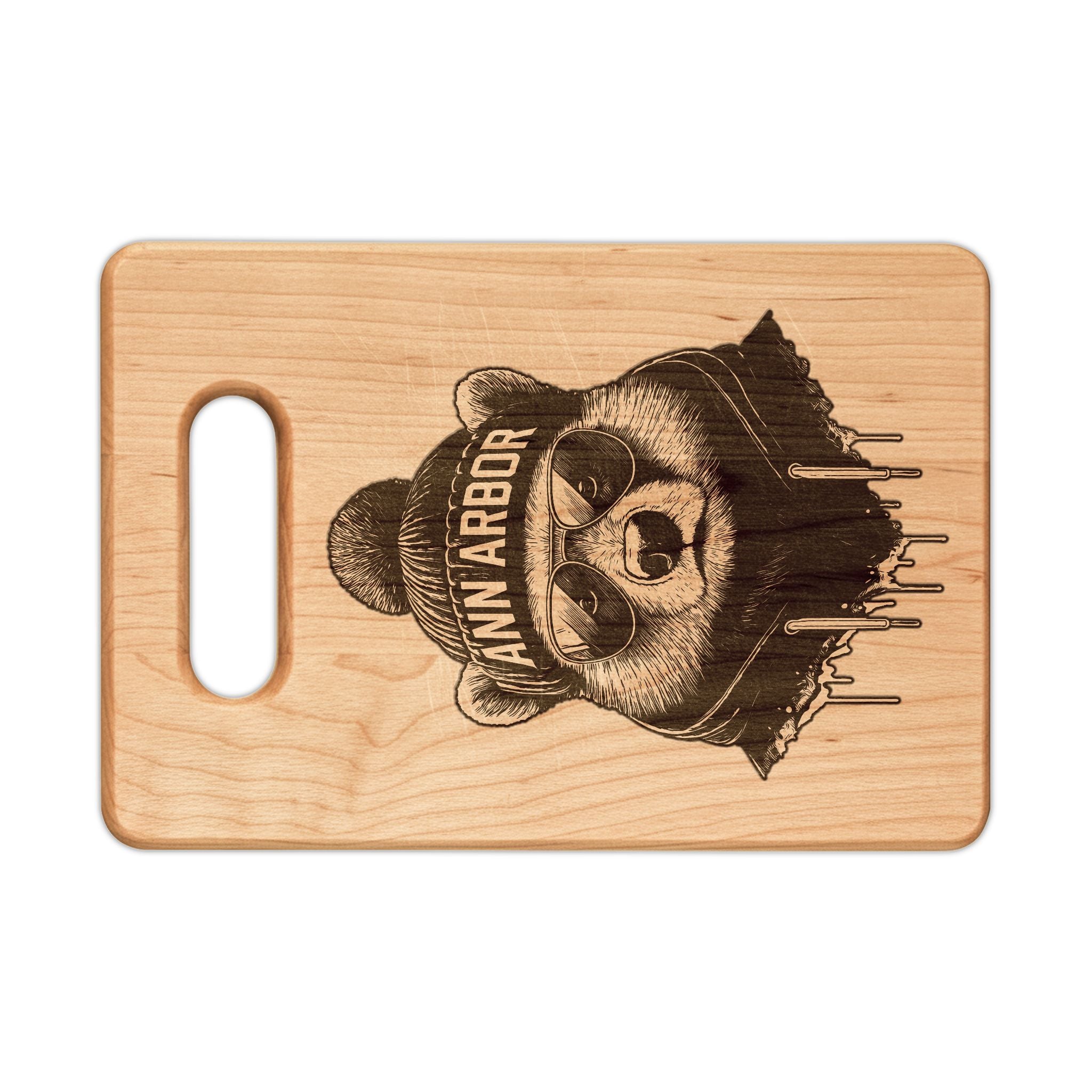 Winter Wolverine MI Engraved Wooden Cutting Board Rectangle Handle