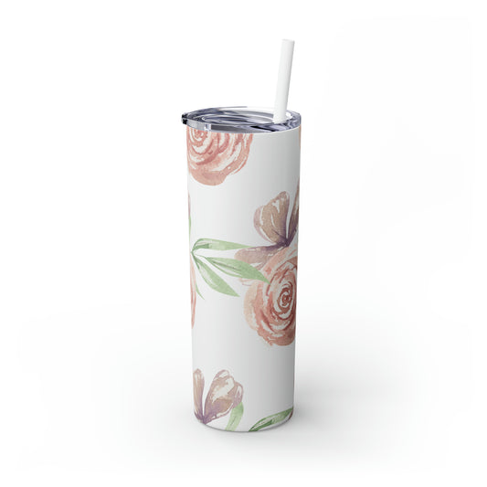 Floral Skinny Steel Tumbler with Straw, 20oz