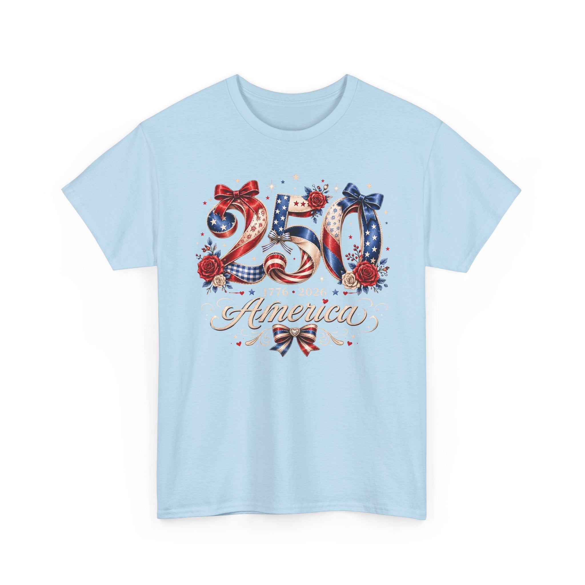 Rose Bow America 250 1776 2026 Floral Patriotic Basic T-Shirt - Unisex