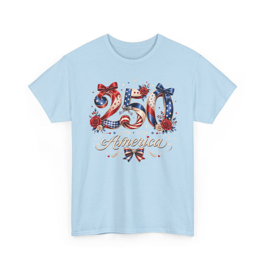 Rose Bow America 250 1776 2026 Floral Patriotic Basic T-Shirt - Unisex