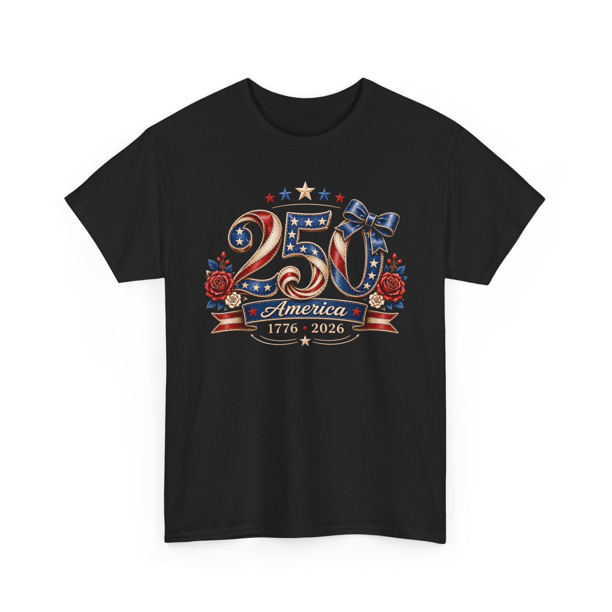 Feminine Bow 250 America 1776 2026 Floral Patriotic Basic T-Shirt - Unisex