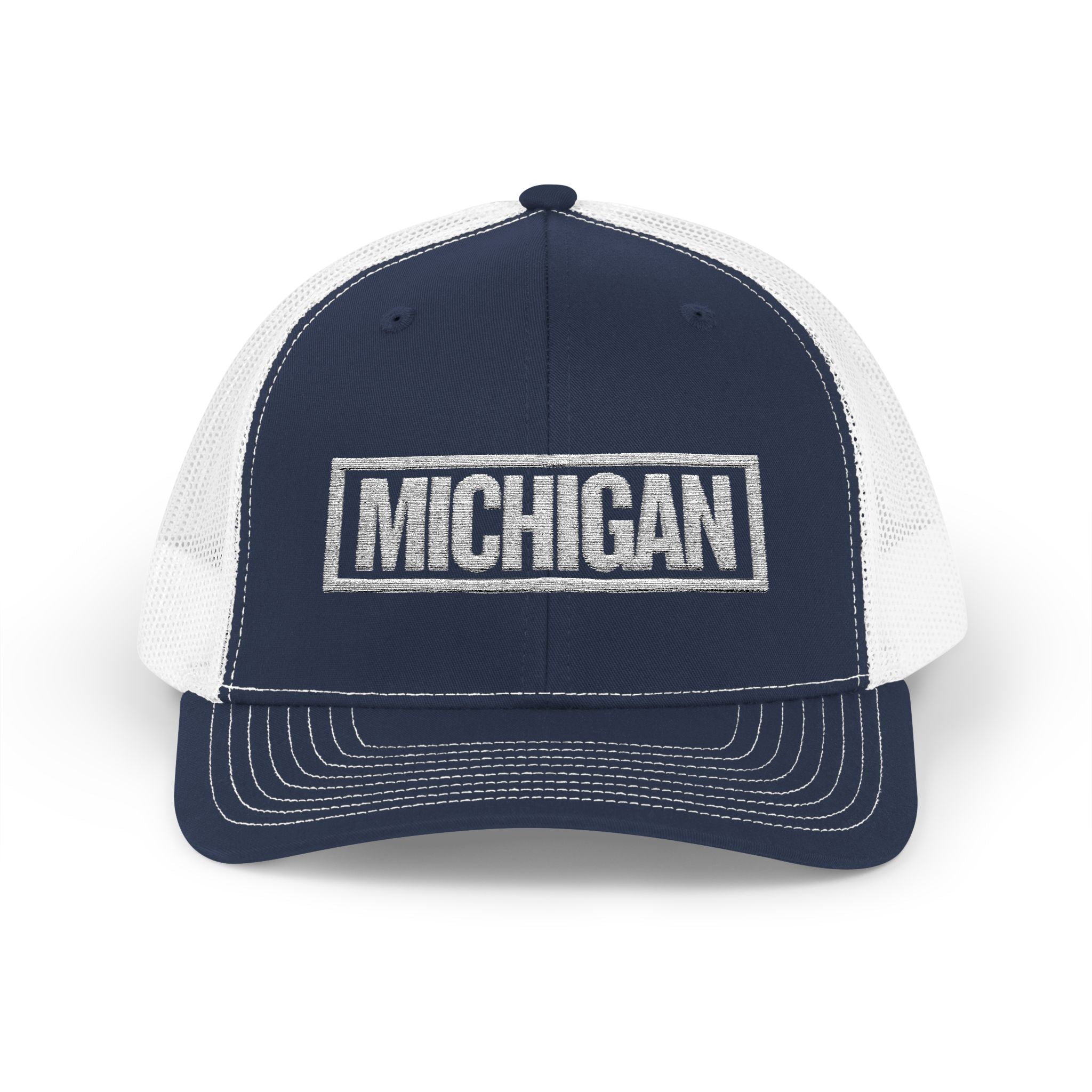 Michigan Bold & Square White Embroidery Trucker Cap