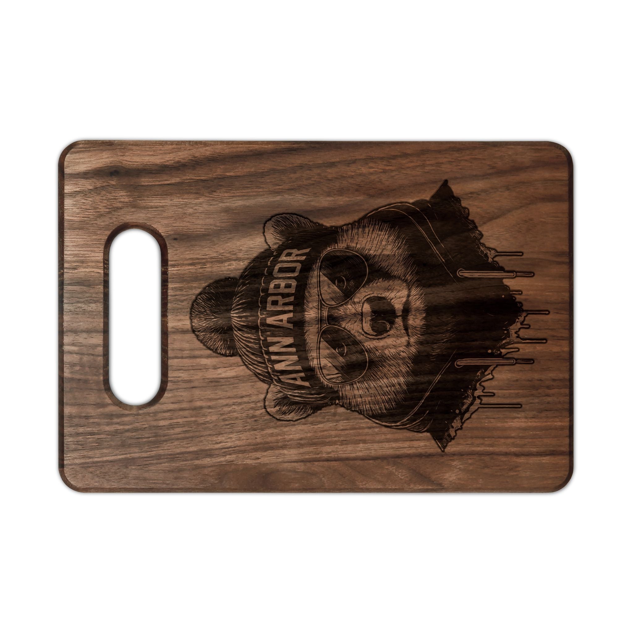 Winter Wolverine MI Engraved Wooden Cutting Board Rectangle Handle