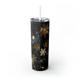 Golden Snowflakes Skinny Steel Tumbler with Straw, 20oz