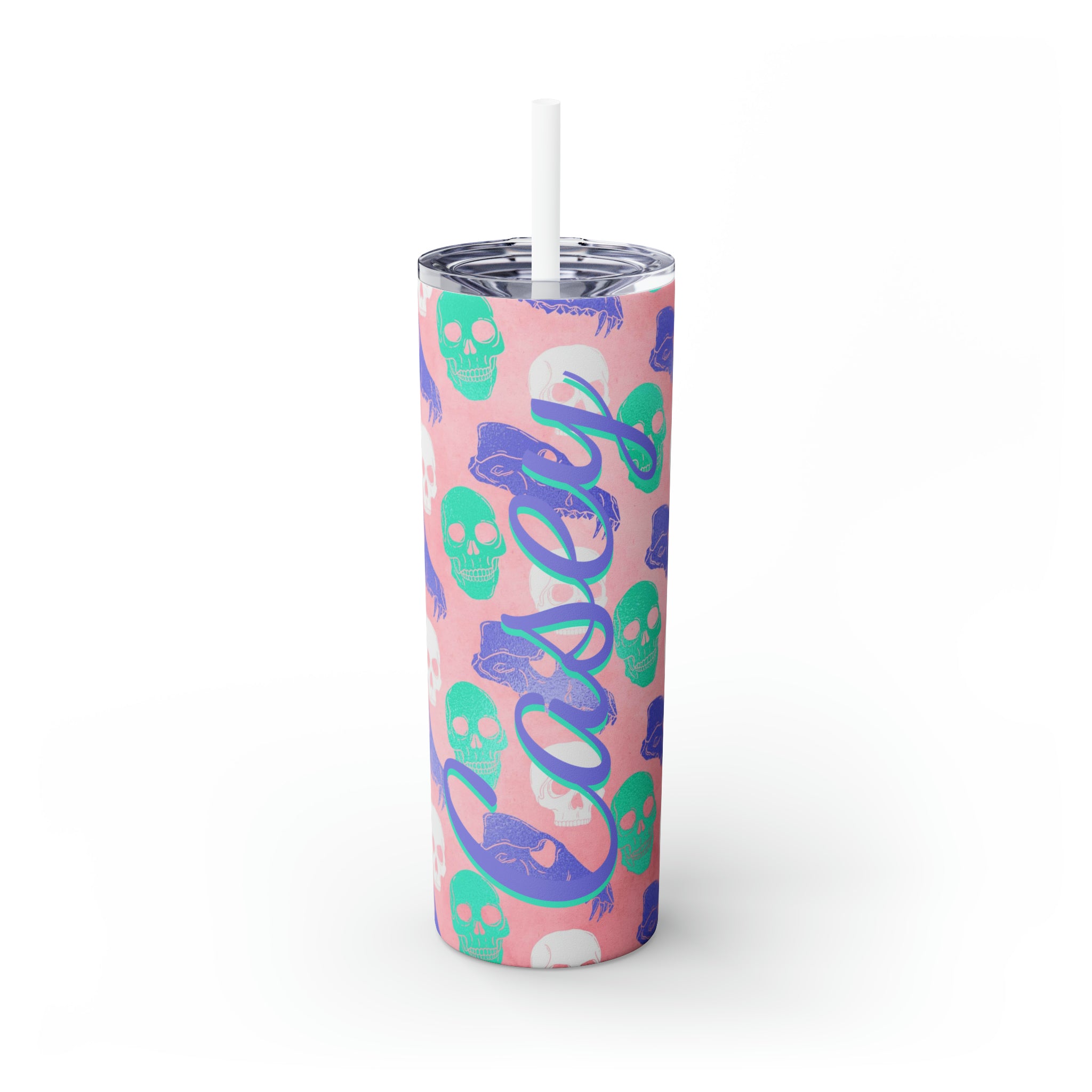 Skulls Personalized Skinny Steel Tumbler with Straw, 20oz