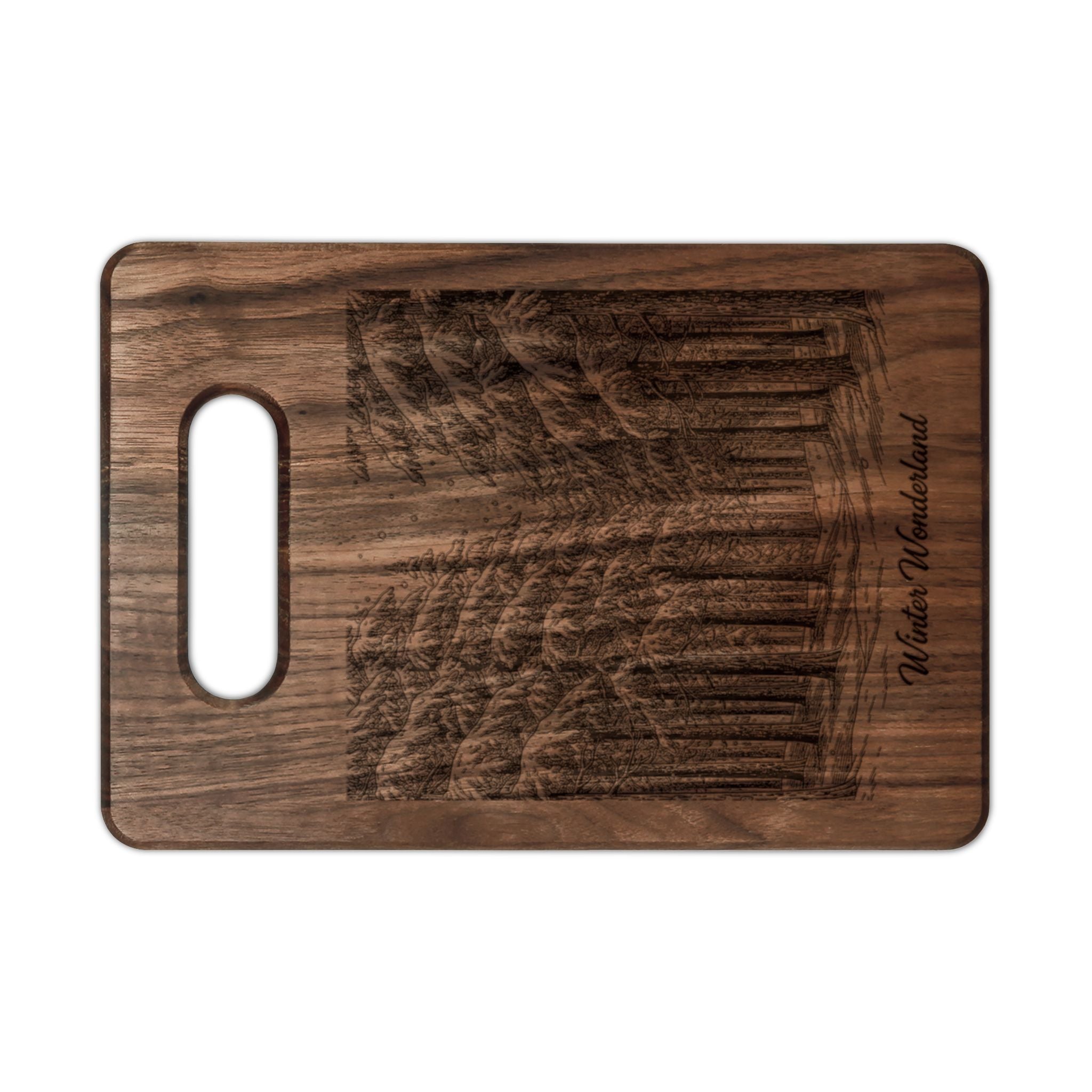 Winter Wonderland Forest Engraved Wooden Cutting Board Rectangle Handle
