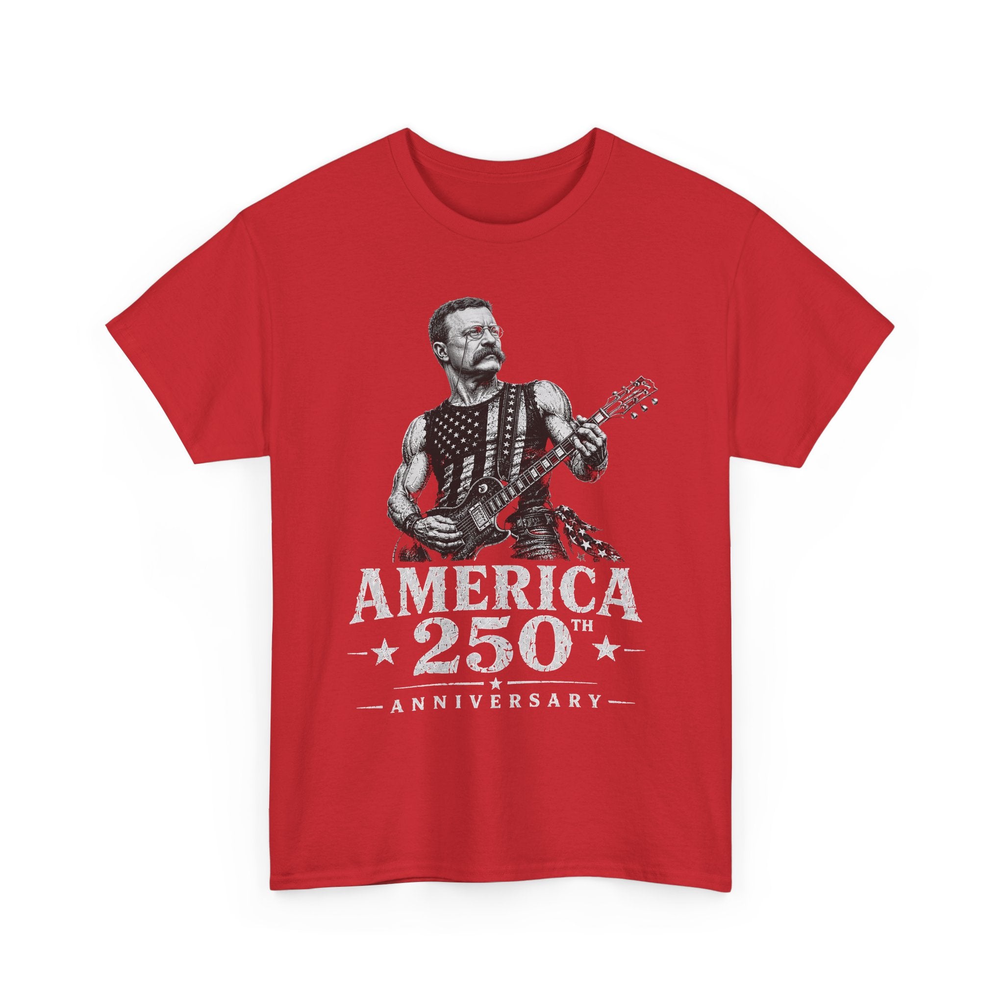 Flag Guitar Rebel America 250 Distressed Patriotic Grunge Basic T-Shirt - Unisex