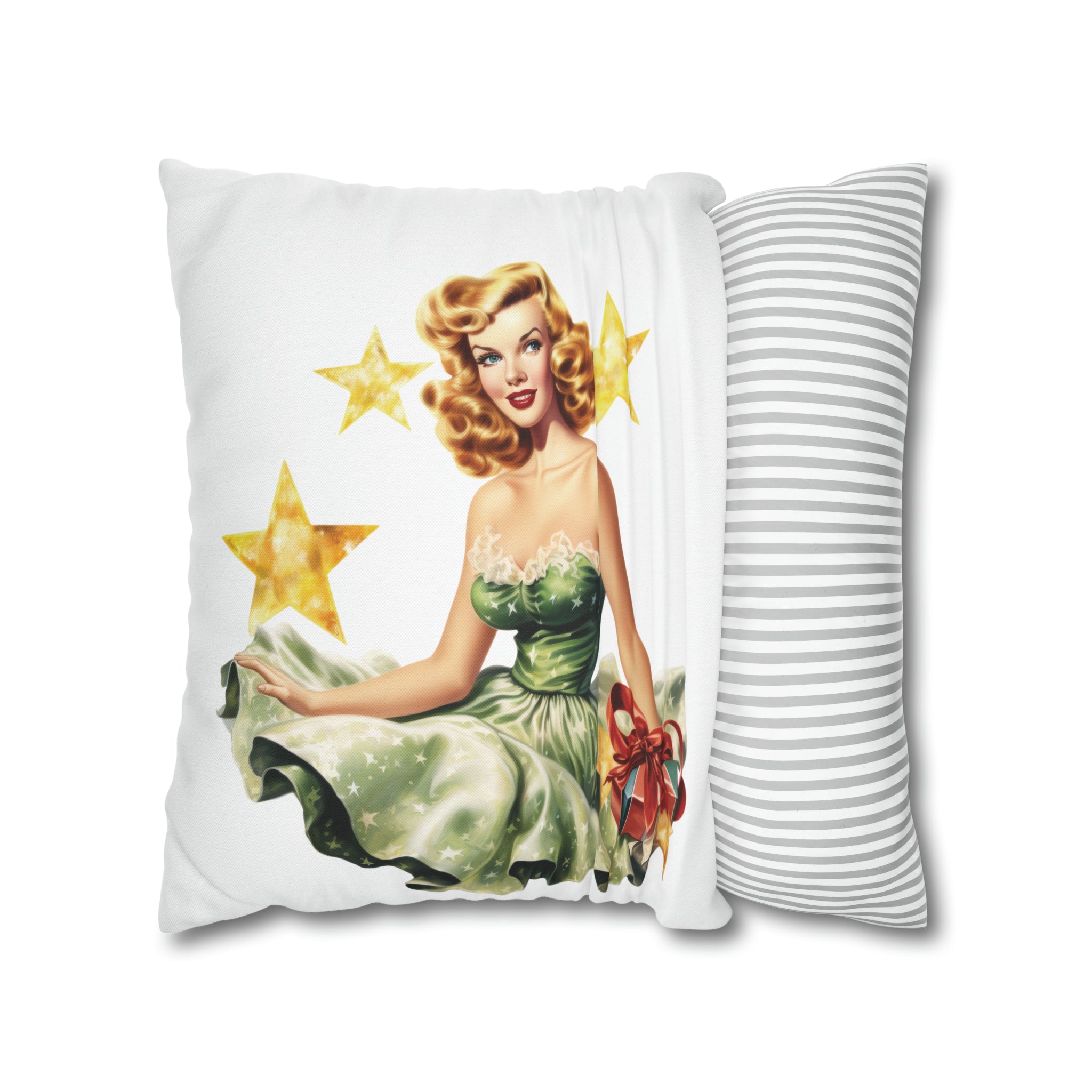 Pin Up Girl Christmas 3 Square Pillow Case