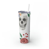 Skulls Floral Skinny Steel Tumbler with Straw, 20oz