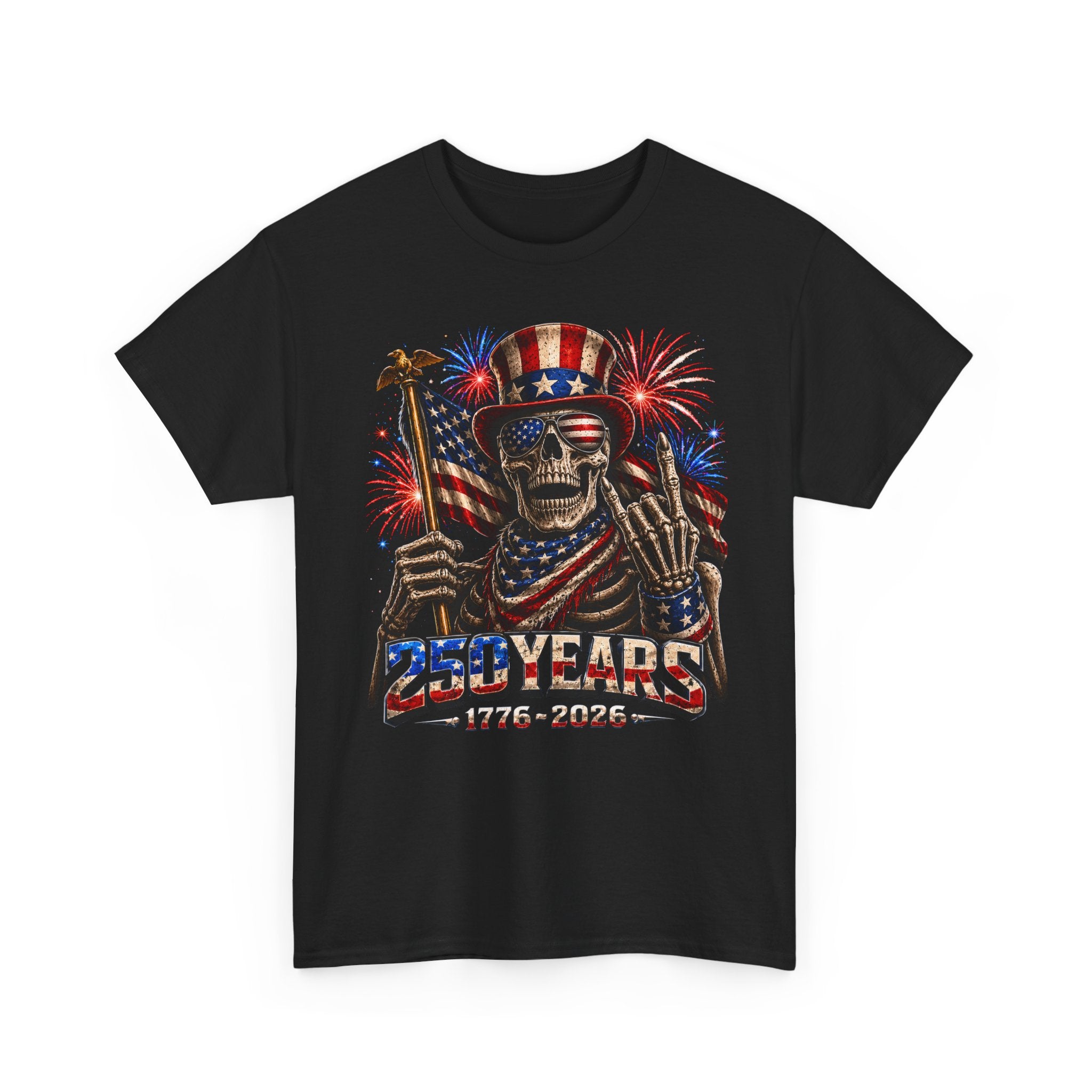 Skeleton Flag Fireworks 250th Anniversary Grunge Patriotic Basic T-Shirt - Unisex