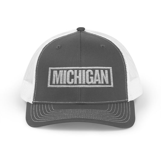 Michigan Bold & Square White Embroidery Trucker Cap