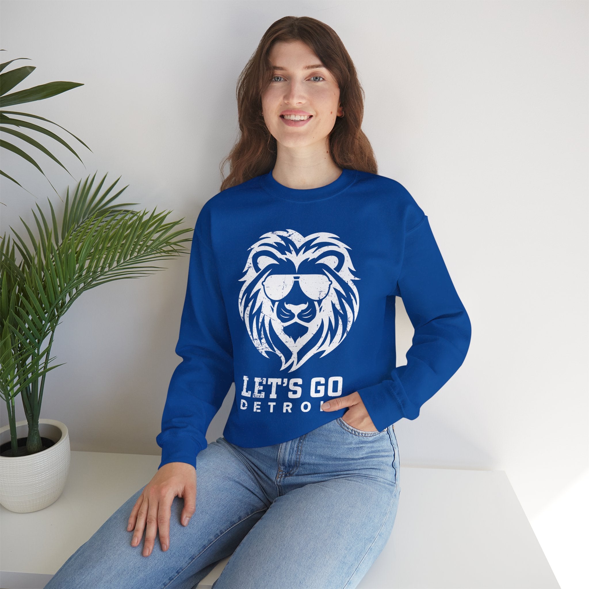 Let's Go Detroit Lion White Crewneck Sweatshirt - Unisex