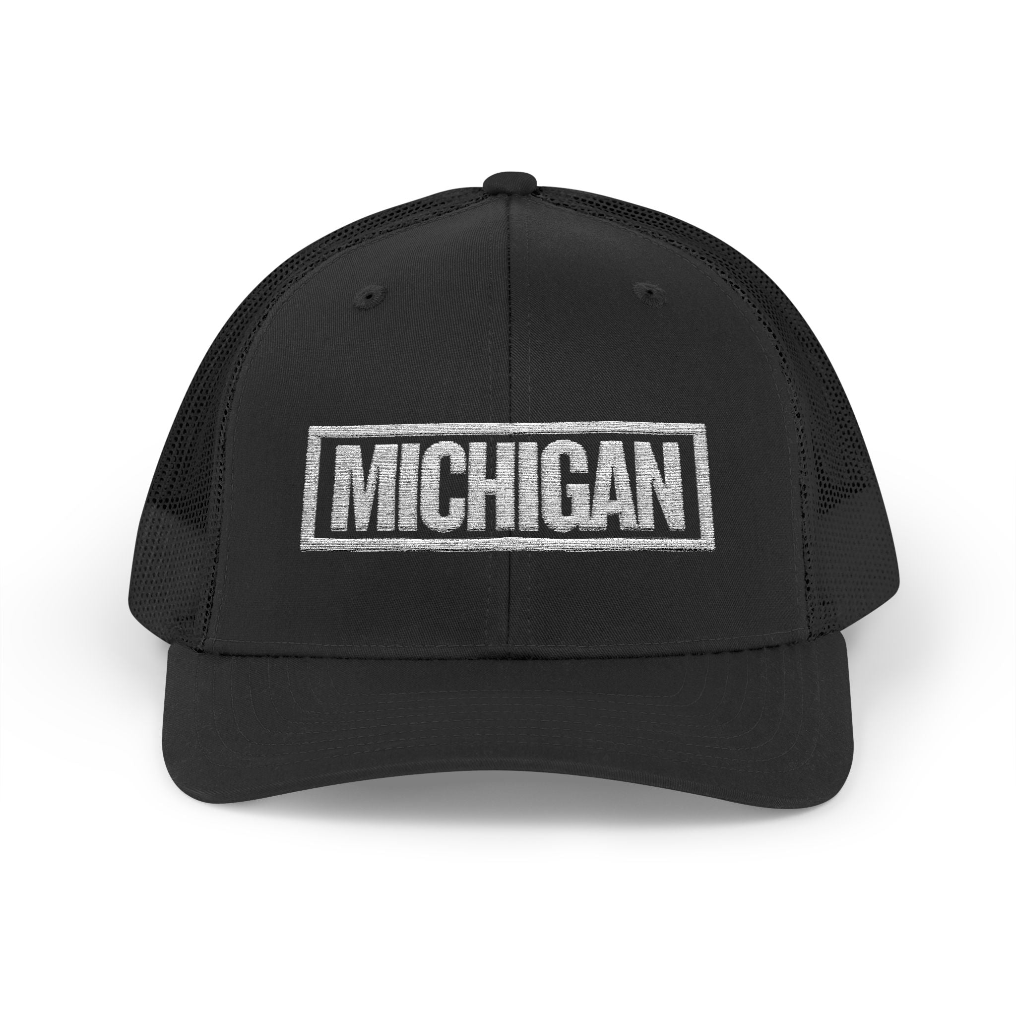 Michigan Bold & Square White Embroidery Trucker Cap