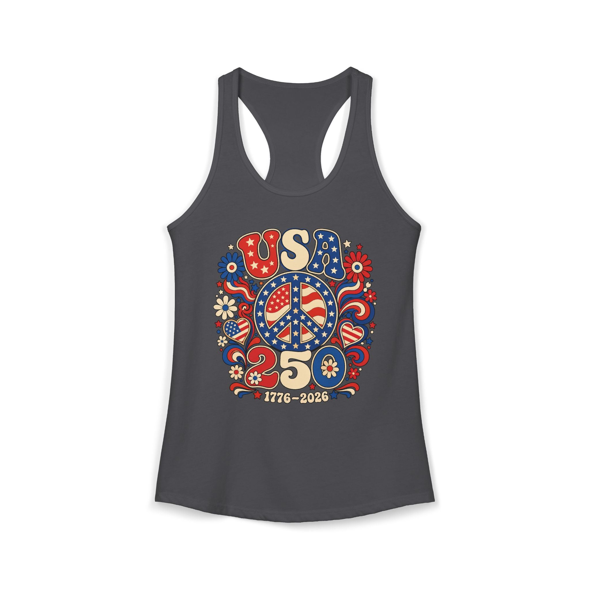 Peace Sign USA 250 1776 2026 Retro Patriotic Basic Racerback Tank Top - Women's