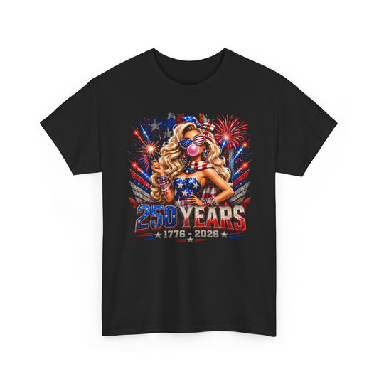 Blonde Doll Fireworks 250th Anniversary Funny Patriotic Basic T-Shirt - Unisex