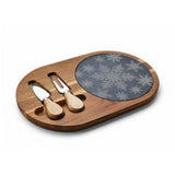 Snowflakes Engraved Charcuterie Board with Slate Insert & Cheese Knives