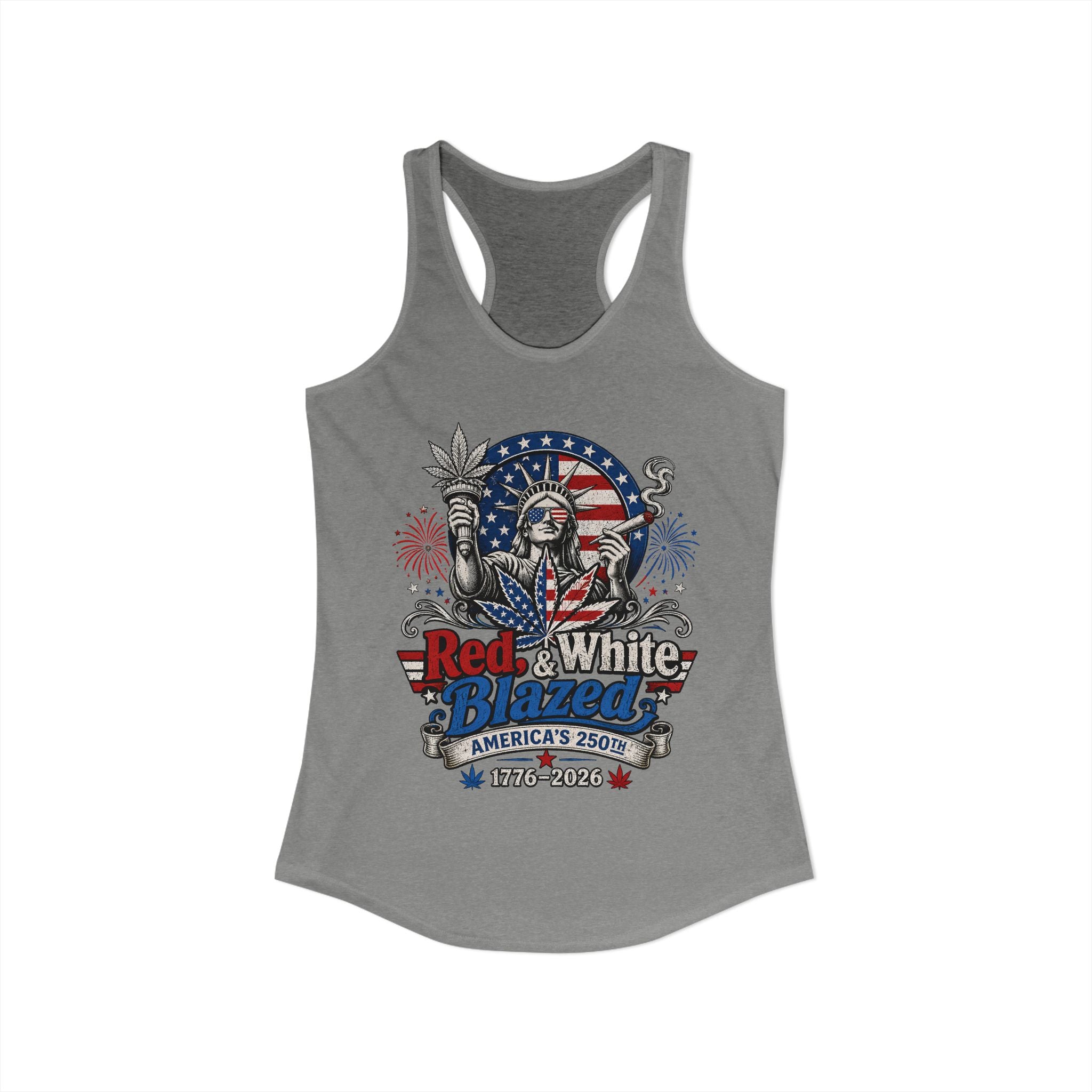 Funny Statue Blazed 250th Anniversary Patriotic Americana Basic Racerback Tank Top - Women's